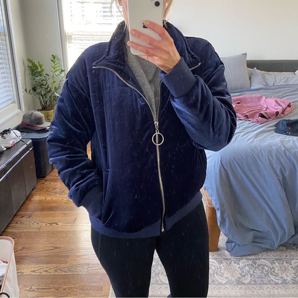 Mossimo Blue Velvet Bomber Puffy Jacket Small